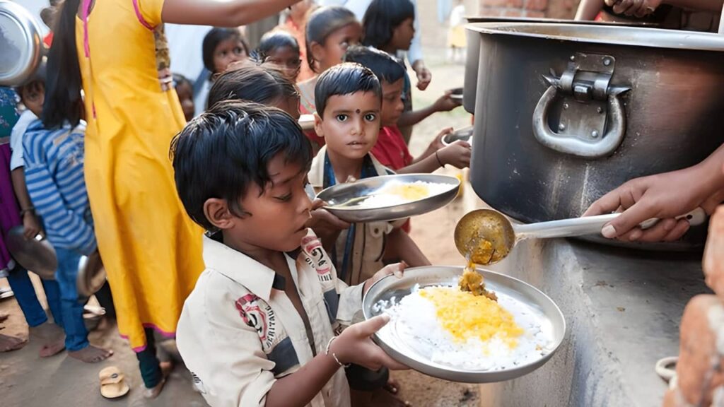 A Child taking pitru paksha food donation